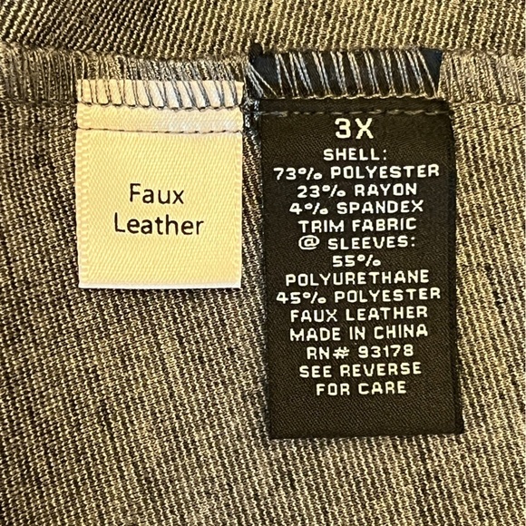 Joan Vass NY Gray Cardigan Women's Size 3X Stretch Knit Faux Leather Sleeves - Picture 7 of 9